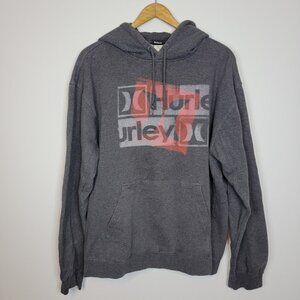 Hurley Mens Gray Pullover Hoodie Sz Large Y2K Front Graphic Skater Logo Casual